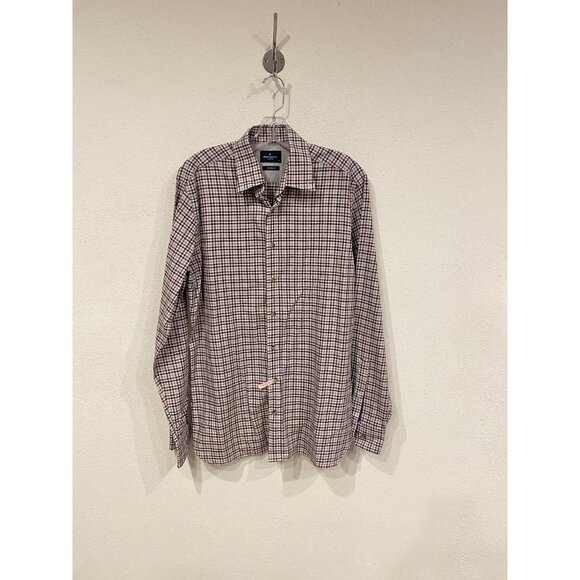 Hackett London Shirt Mens Medium Red Blue White Plaid Tailored Fit Cotton Casual - Picture 1 of 5